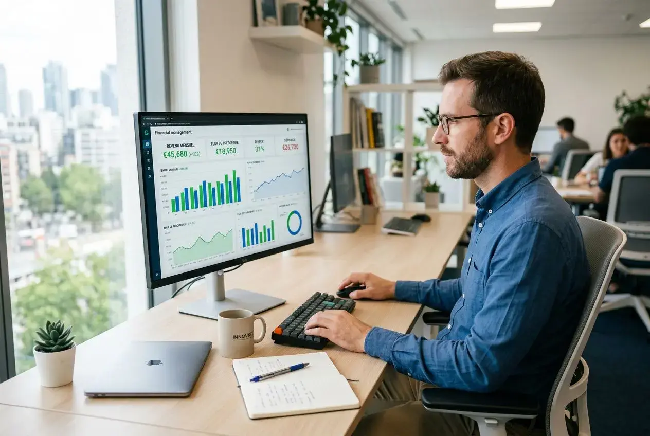 Entrepreneur consultant un tableau de bord financier numérique