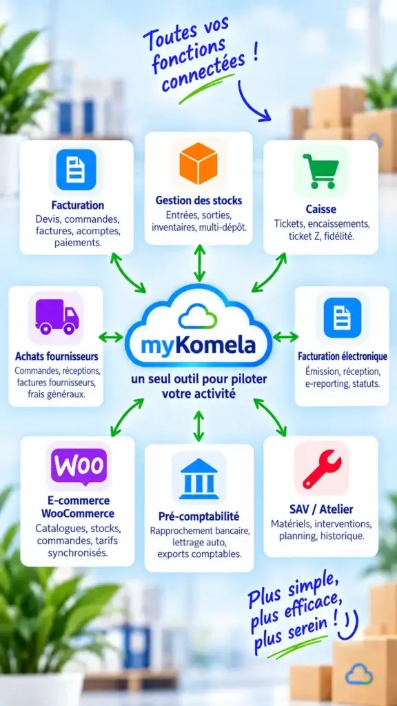 myKomela centralise toutes les fonctions essentielles