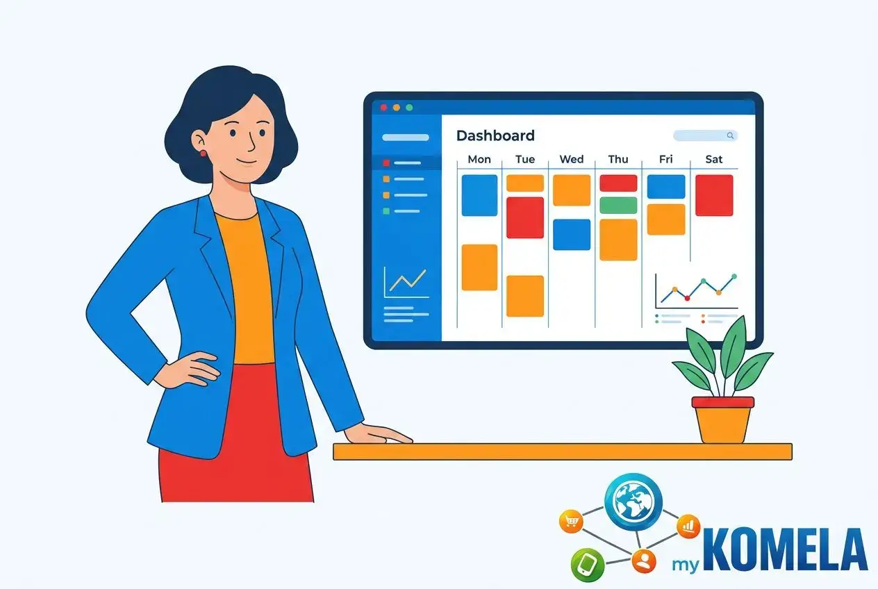 Gestion d’une lifestyle business : une entrepreneure observe un dashboard organisé, symbole de gestion entreprise lifestyle business.